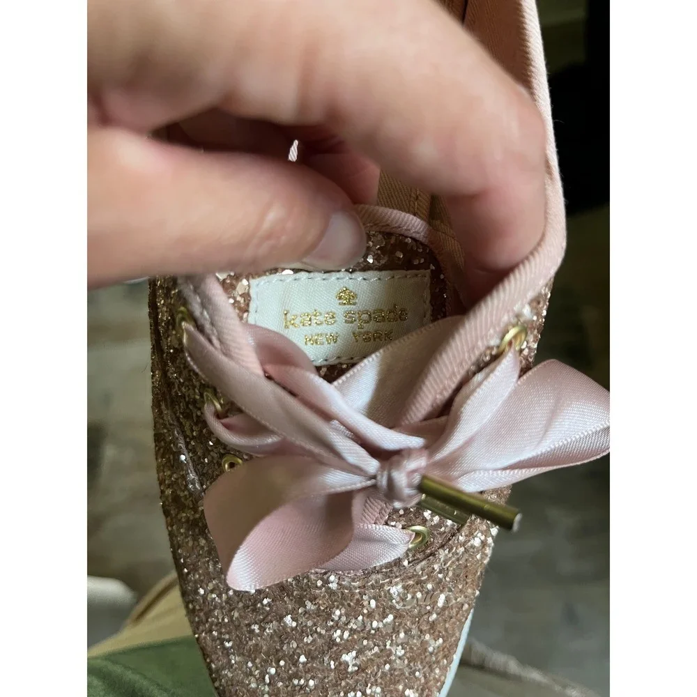 Keds Kate Spade Rose Gold Glitter Champion Sneakers Pink 6.5 Bridal Glam Preppy